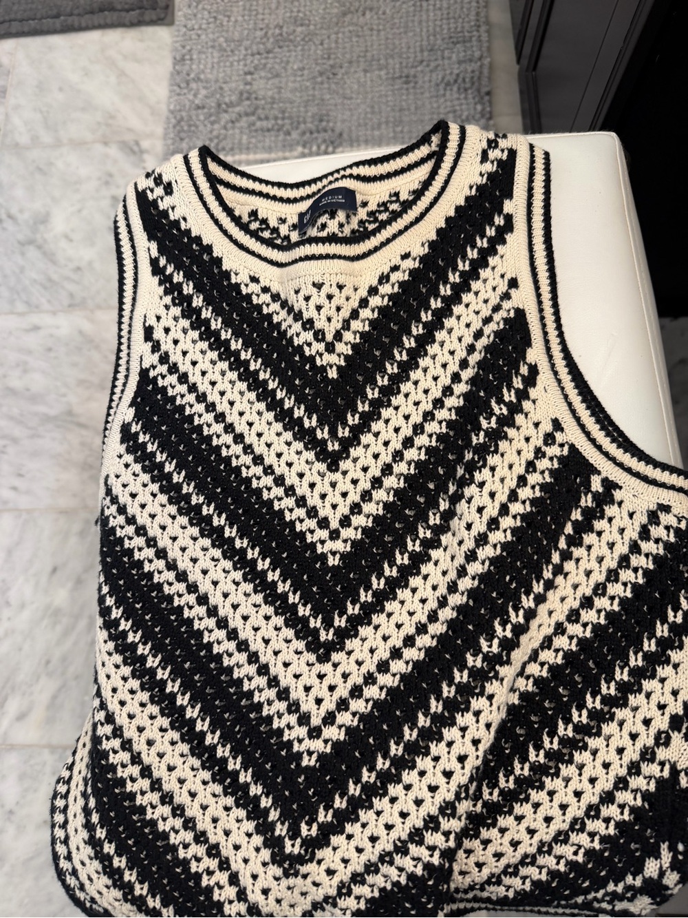 Black and Cream Chevron Knit Sleeveless Sweater